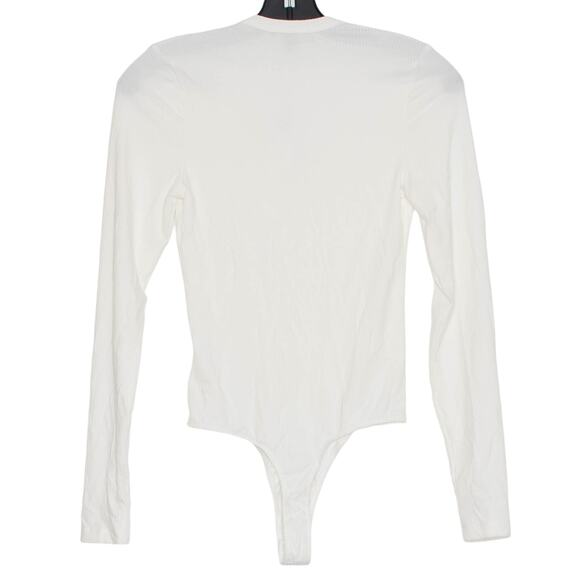 NWT Drew Bodysuit Ribbed V Neck Long Sleeve Minimalist Classic Off White Small - Picture 5 of 5